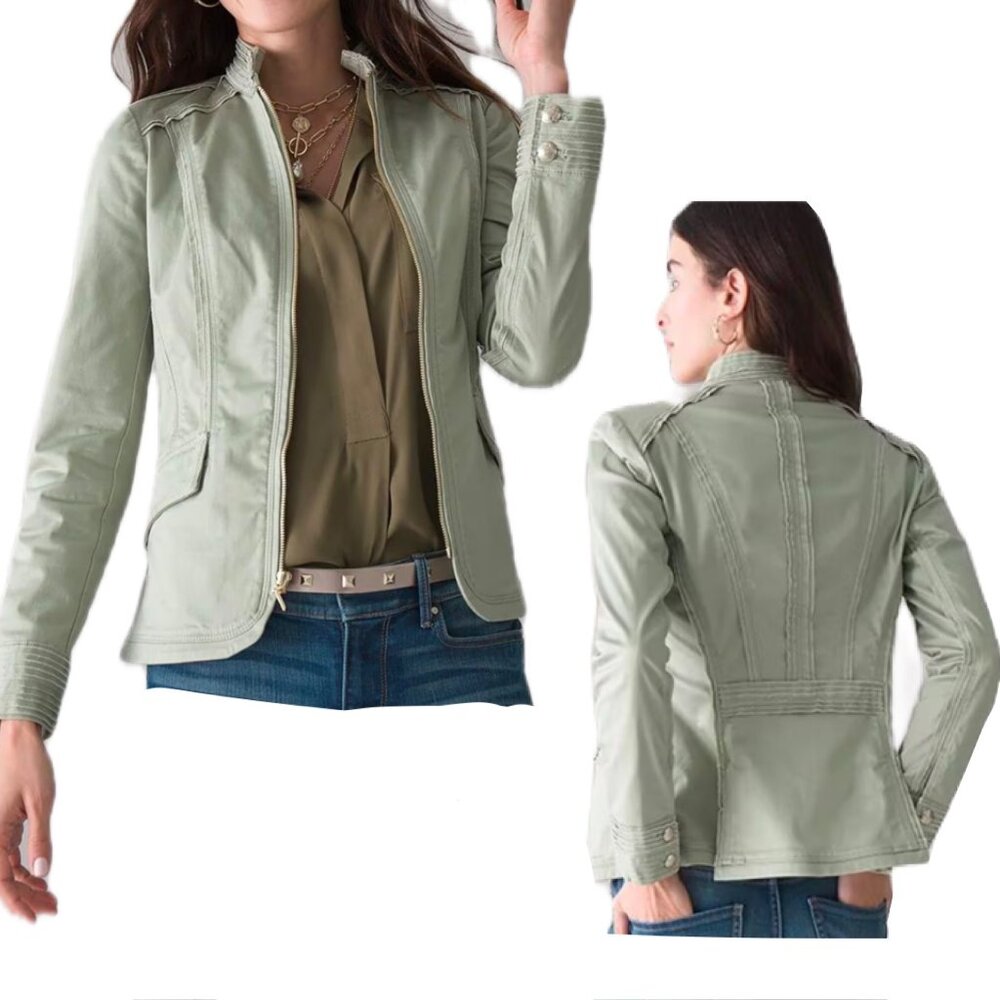 White House Black Market Raw Edge Jacket Olive Green Military Jacket Size 00